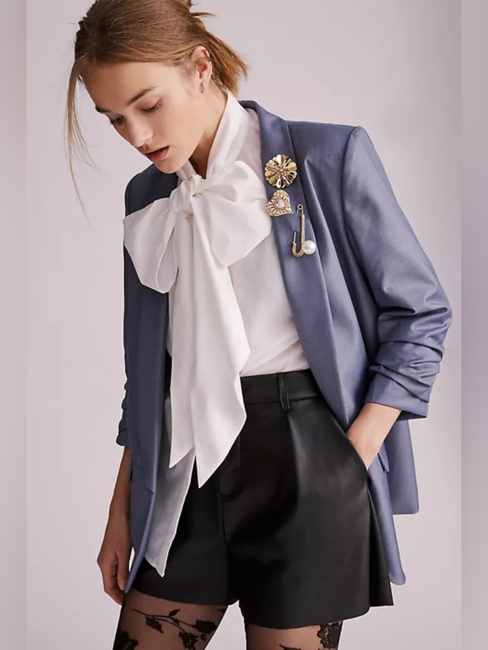 Anthropologie x Mare Mare M boyfriend open blazer cinch sleeve French blue solid